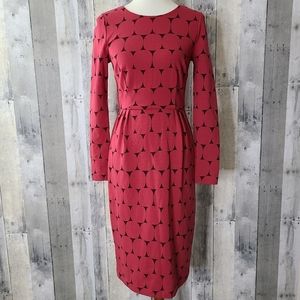 BODEN Red Geometric Print Ponte Long Sleeve Dress